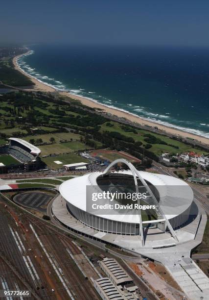 An aerial view of the Moses Mabhida Stadium which will host matches in the FIFA 2010 World Cup on January 14, 2010 in Durban, South Africa.