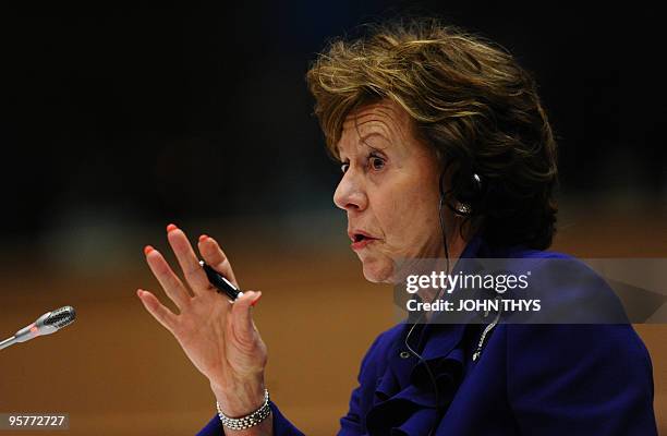 Dutch Commissioner-designate of Digital Agenda Nelie Kroes answers questions during an examination with members of the European parliament at the EU...