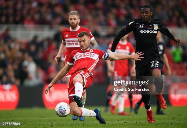 Ben Gibson of Middlesbrough in action during the Sky Bet Championship Play Off Semi Final:First Leg match between Middlesbrough and Aston Villa at...