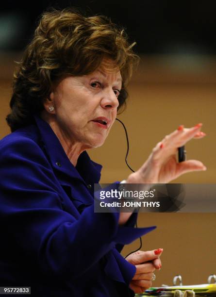 Dutch Commissioner-designate of Digital Agenda Nelie Kroes answers questions during an examination with members of the European parliament at the EU...
