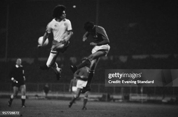 English soccer player Kevin Keegan in action during World Cup Qualifier match, England vs Italy, Wembley Stadium, London, UK, 17th November 1977.