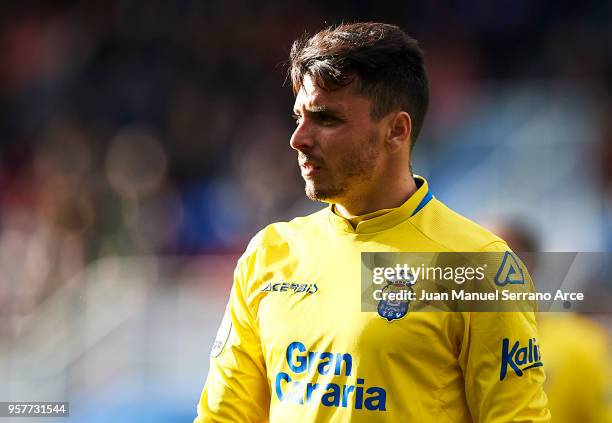 Joaquin Navarro 'Ximo' of UD Las Palmas reacts during the La Liga match between SD Eibar and UD Las Palmas at Ipurua Municipal Stadium on May 12,...