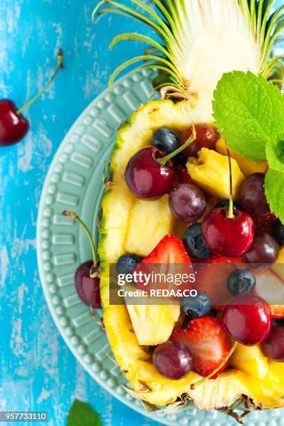 Fruit salad in pineapple.