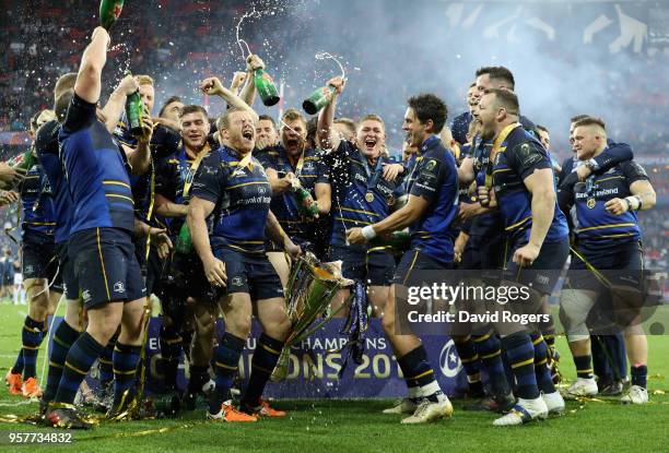 Leinster celebrate their victory during the European Rugby Champions Cup Final match between Leinster Rugby and Racing 92 at San Mames Stadium on May...