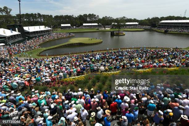 Crowds of fans on 17 during the third round of THE PLAYERS Championship on THE PLAYERS Stadium Course at TPC Sawgrass on May 12 in Ponte Vedra Beach,...