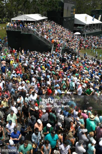 Crowds of fans on 17 during the third round of THE PLAYERS Championship on THE PLAYERS Stadium Course at TPC Sawgrass on May 12 in Ponte Vedra Beach,...