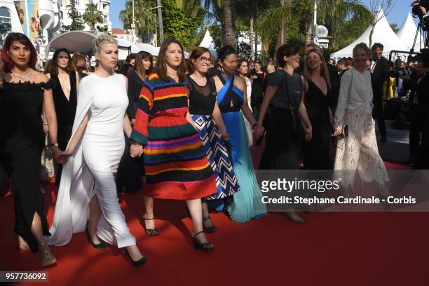 Cecile Cassel and other filmaker attend the screening of "Girls Of The Sun " during the 71st annual Cannes Film Festival at Palais des Festivals on...