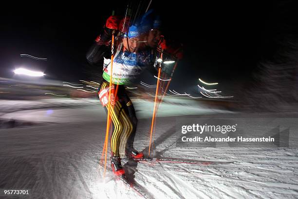 Michael Greis of Germany competes during the Men's 10km Sprint in the e.on Ruhrgas IBU Biathlon World Cup on January 14, 2010 in Ruhpolding, Germany.