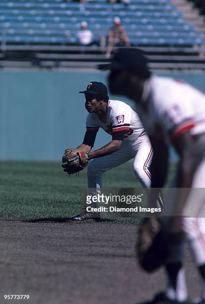 Secondbaseman Rod Carew of the Minnesota Twins awaits the next pitch at his position during a game in August, 1975 at Metropolitan Stadium in...