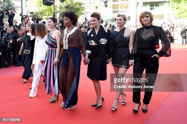 Clemence Poesy , Leila Bekhti ,Jasmine Trinca ,Celine Sallette , Clotilde Courau and other filmmakers walk the red carpet in protest of the lack of...