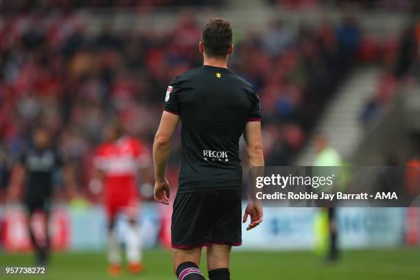 James Chester of Aston Villa plays in a shirt with no number and name on during the Sky Bet Championship Play Off Semi Final First Leg match between...