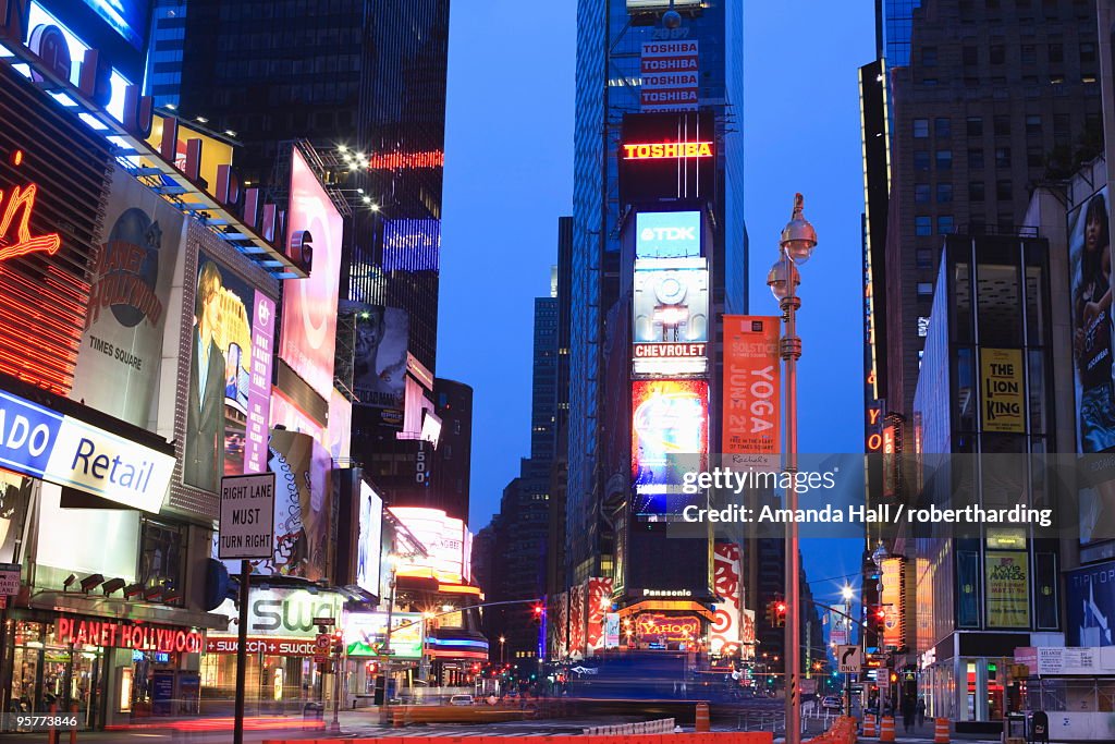 Times Square at dusk, Manhattan, New York City, New York, United States of America, North America