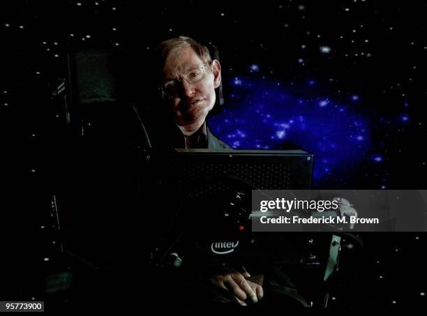 Scientist Stephen Hawking of "Into The Universe With Stephen Hawking" speaks via satellite during the Science Channel portion of the 2010 Television...