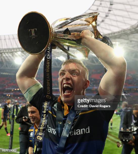 Dan Leavy of Leinster celebrates after their victory during the European Rugby Champions Cup Final match between Leinster Rugby and Racing 92 at San...