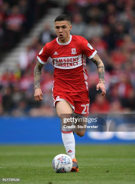 Boro player Muhamed Besic in action during the Sky Bet Championship Play Off Semi Final First Leg match between Middlesbrough and Aston Villa at...
