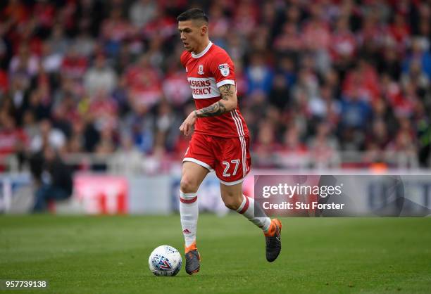 Boro player Muhamed Besic in action during the Sky Bet Championship Play Off Semi Final First Leg match between Middlesbrough and Aston Villa at...