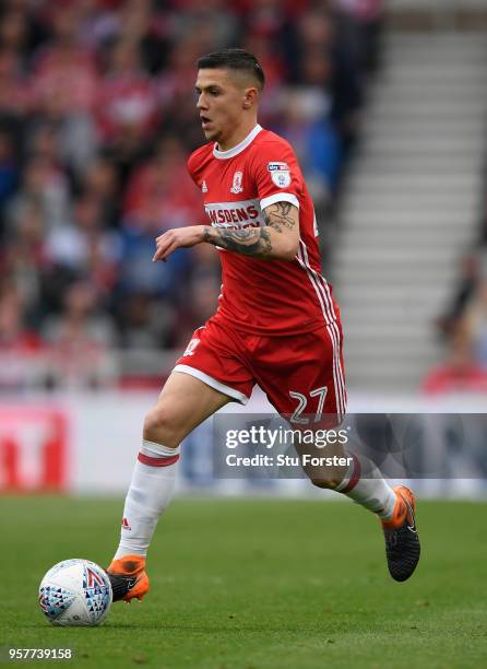 Boro player Muhamed Besic in action during the Sky Bet Championship Play Off Semi Final First Leg match between Middlesbrough and Aston Villa at...