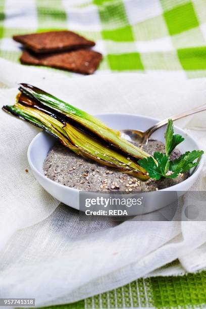Black Lentis Pate' with Roasted Leeks.