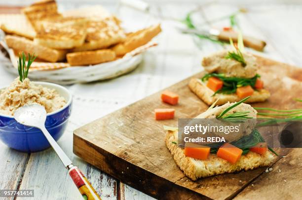 Toasted Bread with Smoked White Been Pate. Italy. Europe.