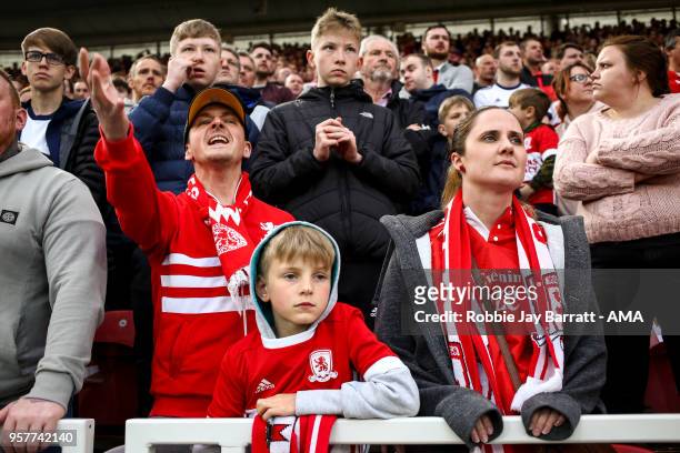 Fans of Middlesbrough look on during the Sky Bet Championship Play Off Semi Final First Leg match between Middlesbrough and Aston Villa at Riverside...