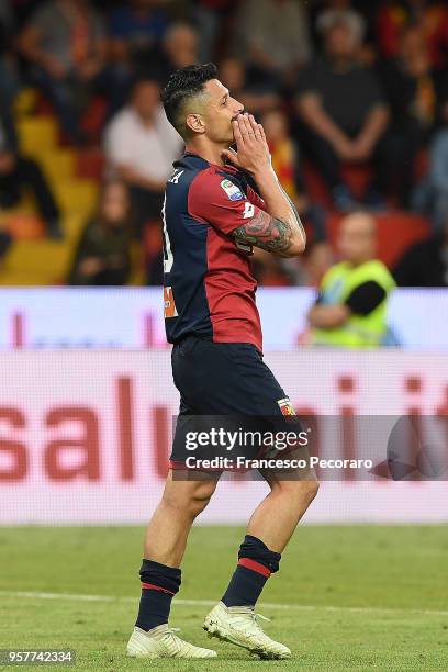 Gianluca Lapadula of Genoa CFC stands disappointed during the serie A match between Benevento Calcio and Genoa CFC at Stadio Ciro Vigorito on May 12,...