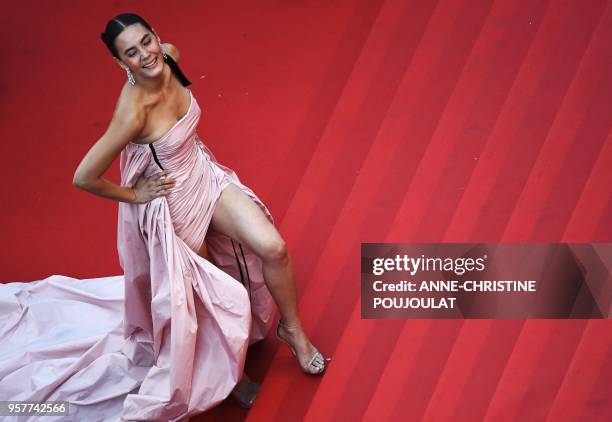 Thai actress Janie Tienphosuwan poses as she arrives on May 12, 2018 for the screening of the film "Girls of the Sun " at the 71st edition of the...