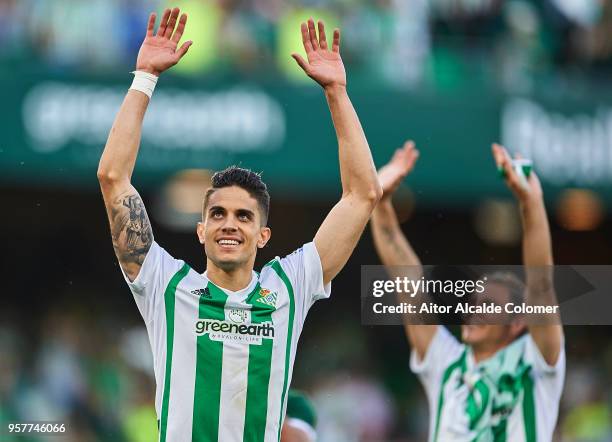 Marc Bartra of Real Betis Balompie celebrates after draw the match against Sevilla FC and clasify for Europa League during the La Liga match between...