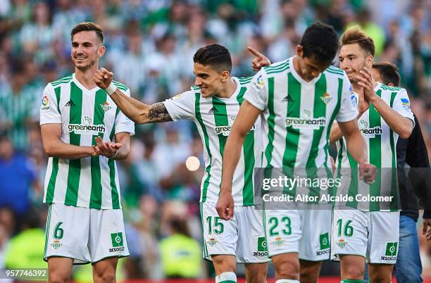 Marc Bartra of Real Betis Balompie celebrates after draw the match against Sevilla FC and clasify for Europa League during the La Liga match between...