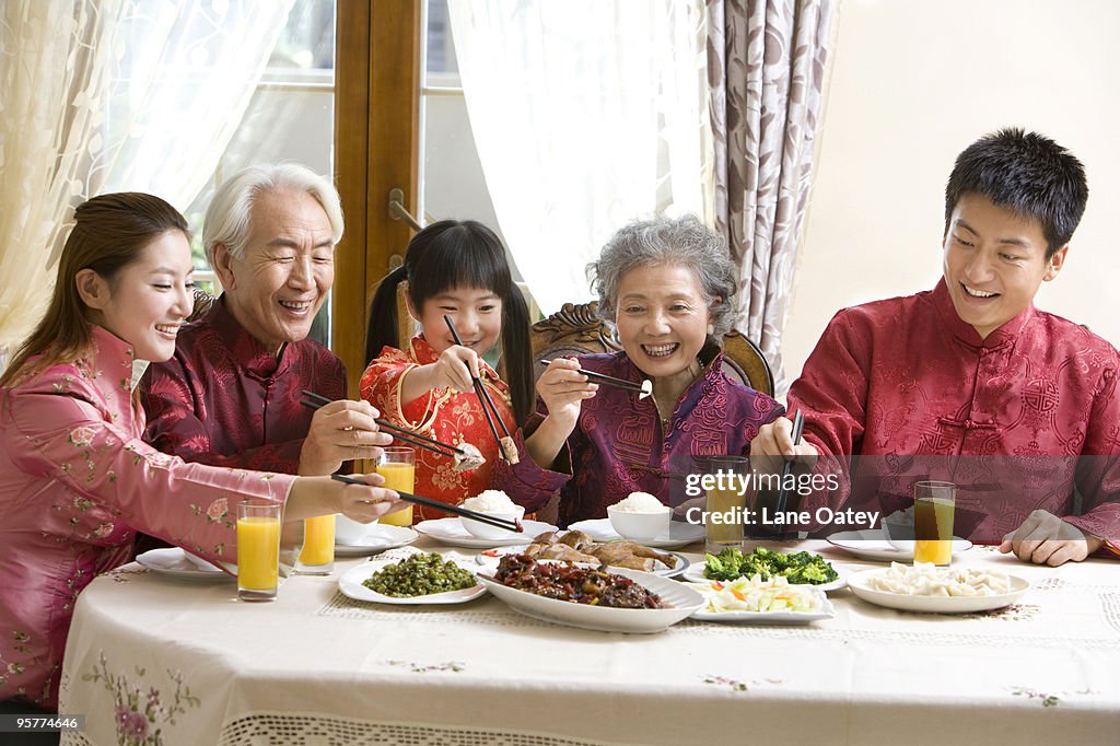 Family having Chinese New Year dinner