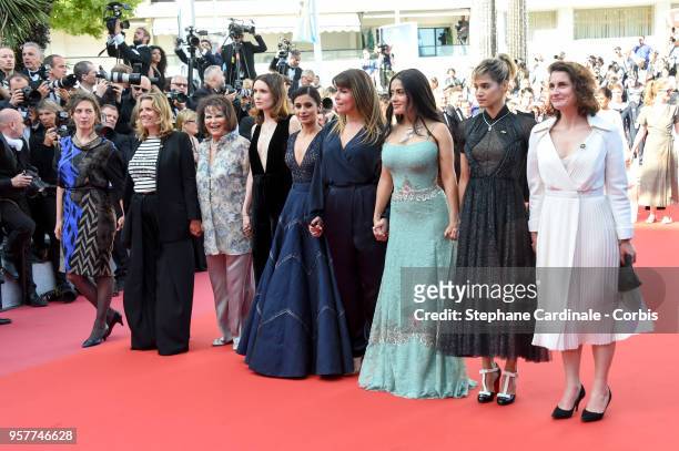 Sofia Boutella, Salma Hayek, Patty Jenkins, Claudia Cardinale, Liza Azuelos, and other filmaker walk on the red carpet in protest of the lack of...