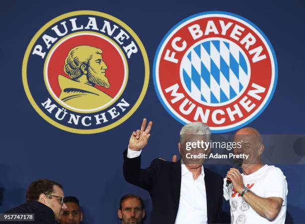 Jupp Heynckes head coach of FC Bayern Muenchen Celebrates Winnning The Bundesliga with fans in the beer garden at the Paulaner am Nockherberg on May...