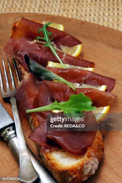 Bresaola Bruschetta. Italy.