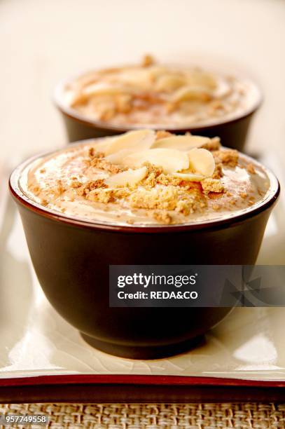 Coffe Cream with Almond and Amaretto Cookies Crumble. Italy. Europe.