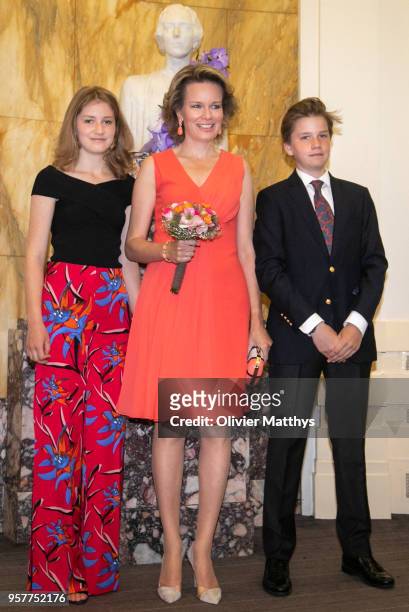 Queen Mathilde of Belgium, Princess Elisabeth and Prince Gabriel attend the finals of the Queen Elisabeth Contest in the Bozar on May 12, 2018 in...