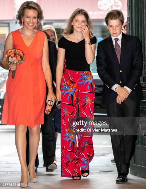 Queen Mathilde of Belgium, Princess Elisabeth and Prince Gabriel attend the finals of the Queen Elisabeth Contest in the Bozar on May 12, 2018 in...