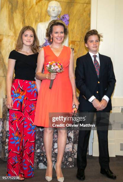 Queen Mathilde of Belgium, Princess Elisabeth and Prince Gabriel attend the finals of the Queen Elisabeth Contest in the Bozar on May 12, 2018 in...