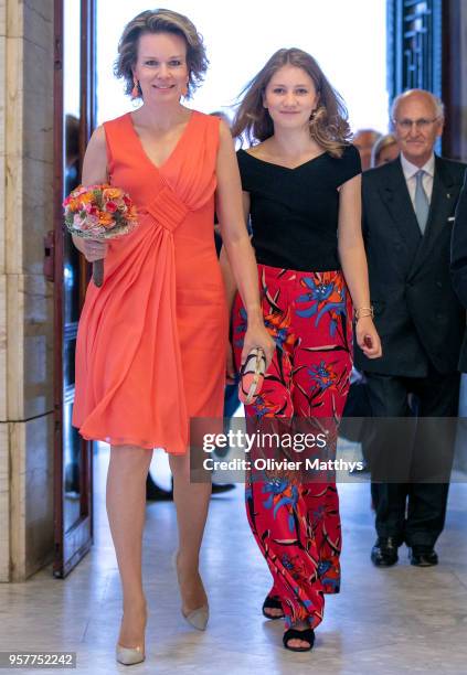 Queen Mathilde of Belgium and Princess Elisabeth attend the finals of the Queen Elisabeth Contest in the Bozar on May 12, 2018 in Brussels, Belgium.