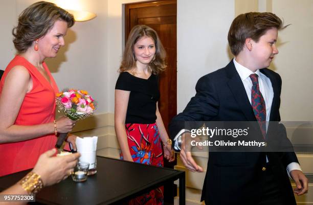 Queen Mathilde of Belgium, Princess Elisabeth and Prince Gabriel attend the finals of the Queen Elisabeth Contest in the Bozar on May 12, 2018 in...