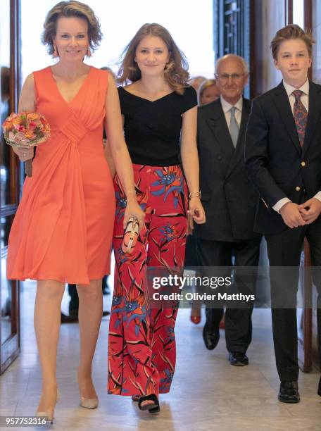 Queen Mathilde of Belgium, Princess Elisabeth and Prince Gabriel attend the finals of the Queen Elisabeth Contest in the Bozar on May 12, 2018 in...
