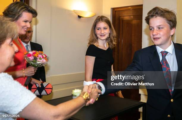 Queen Mathilde of Belgium, Princess Elisabeth and Prince Gabriel attend the finals of the Queen Elisabeth Contest in the Bozar on May 12, 2018 in...