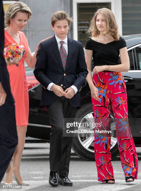 Queen Mathilde of Belgium, Princess Elisabeth and Prince Gabriel attend the finals of the Queen Elisabeth Contest in the Bozar on May 12, 2018 in...