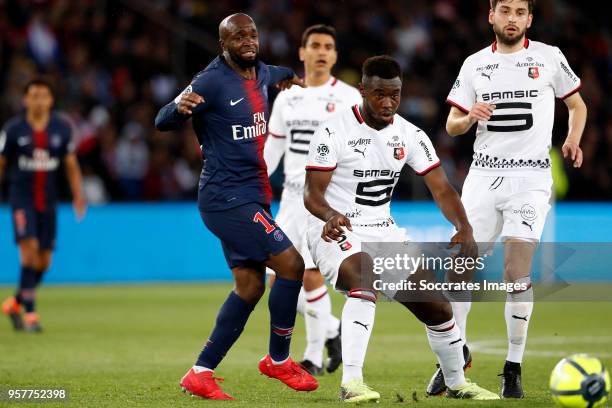 Lassana Diarra of Paris Saint Germain, Joris Gnagnon of Stade Rennes during the French League 1 match between Paris Saint Germain v Rennes at the...