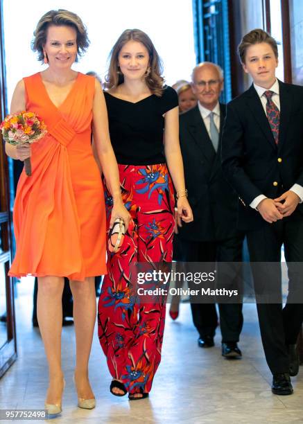 Queen Mathilde of Belgium, Princess Elisabeth and Prince Gabriel attend the finals of the Queen Elisabeth Contest in the Bozar on May 12, 2018 in...