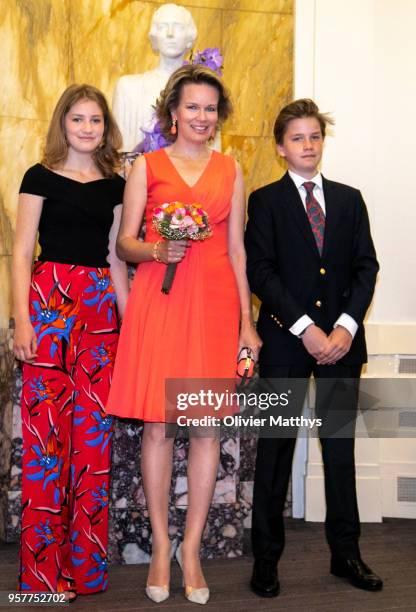 Queen Mathilde of Belgium, Princess Elisabeth and Prince Gabriel attend the finals of the Queen Elisabeth Contest in the Bozar on May 12, 2018 in...