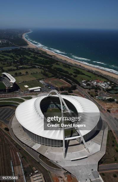 An aerial view of the Moses Mabhida Stadium which will host matches in the FIFA 2010 World Cup on January 14, 2010 in Durban, South Africa.