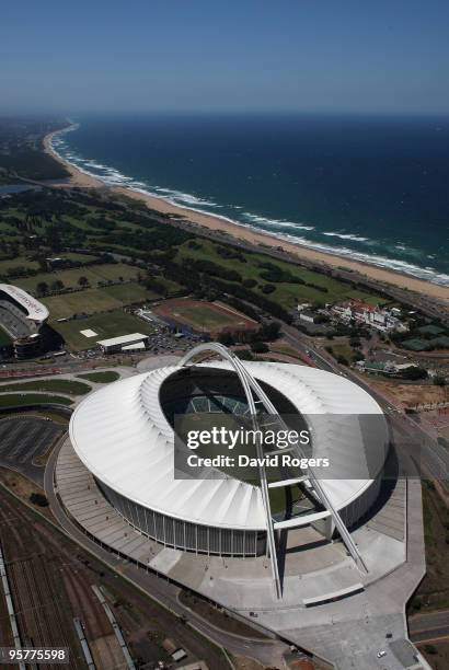 An aerial view of the Moses Mabhida Stadium which will host matches in the FIFA 2010 World Cup on January 14, 2010 in Durban, South Africa.