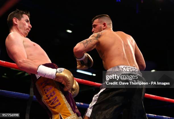 Peter McDonagh and Peter Kramer during their Super welterweight bout at the Bolton Whites Hotel, Bolton.