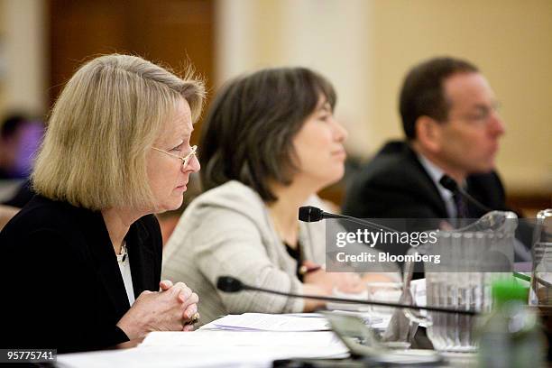 Mary Schapiro, chairman of the U.S. Securities and Exchange Commission , left, Sheila C. Bair, chairman of the U.S. Federal Deposit Insurance Corp.,...