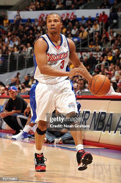 Sebastian Telfair of the Los Angeles Clippers moves the ball to the basket during the game against the Los Angeles Lakers on January 6, 2010 at...