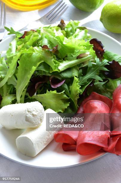 Bresaola Beaf. Caprino Fresh Cheese An Misticanza. Salad. Italy. Europe.